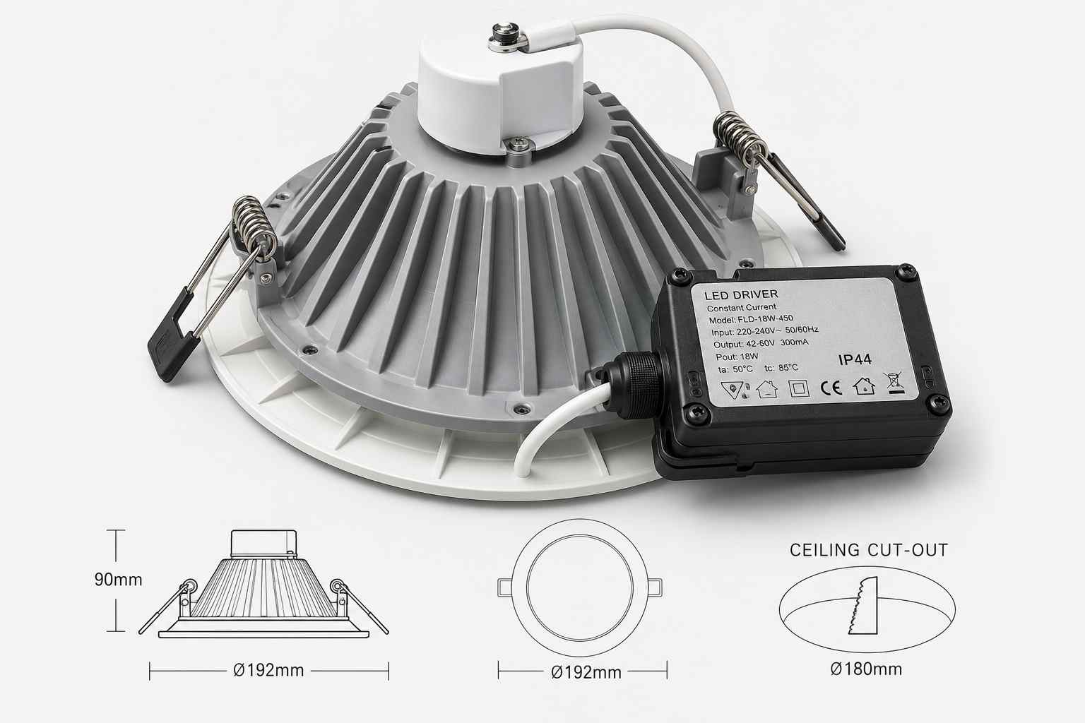 LED downlight svítidlo rozměry Ø195x62mm dlouhá životnost